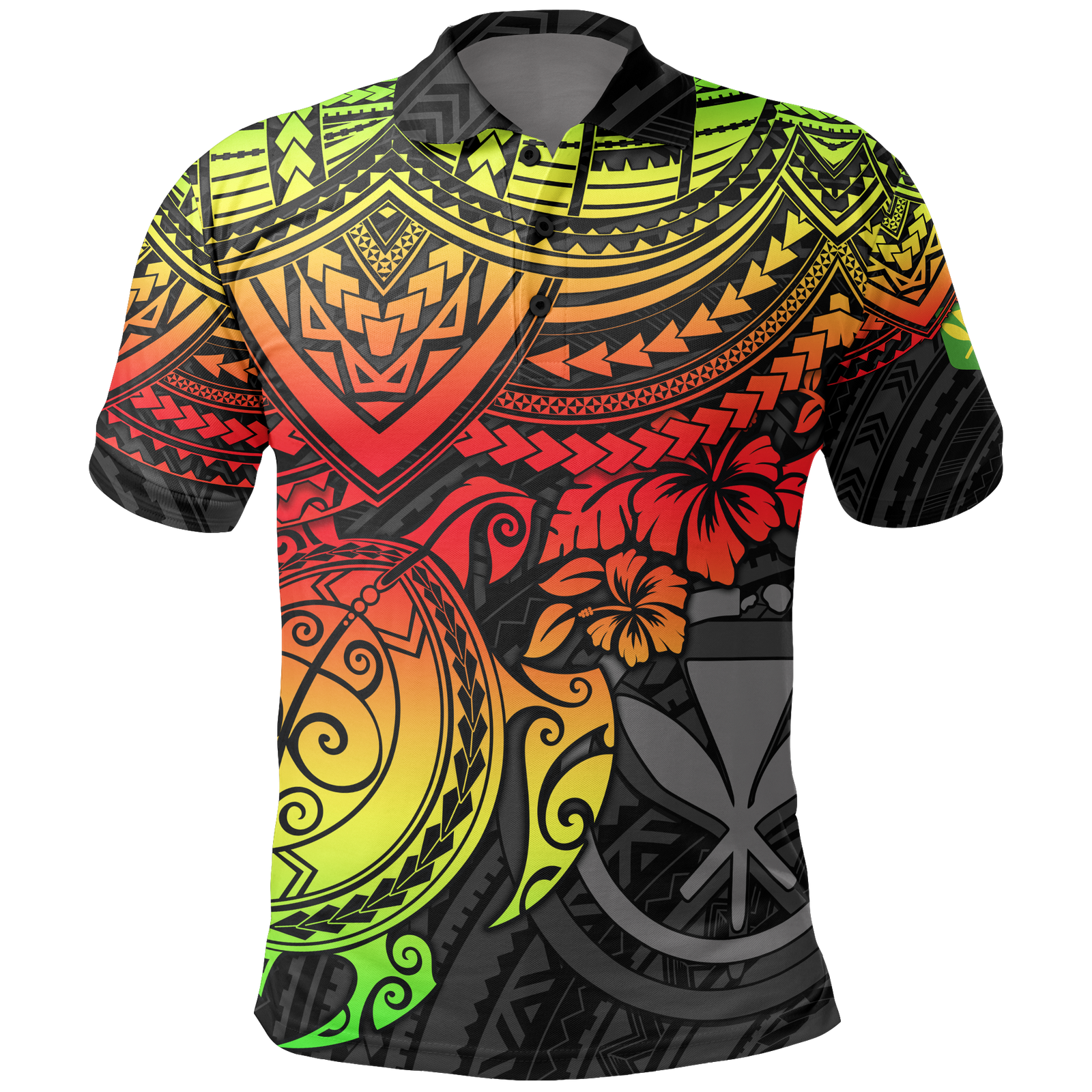 Hawaii Polo Shirt Kanaka Maoli Reggae Turtle Hibiscus Unisex RED - Polynesian Pride