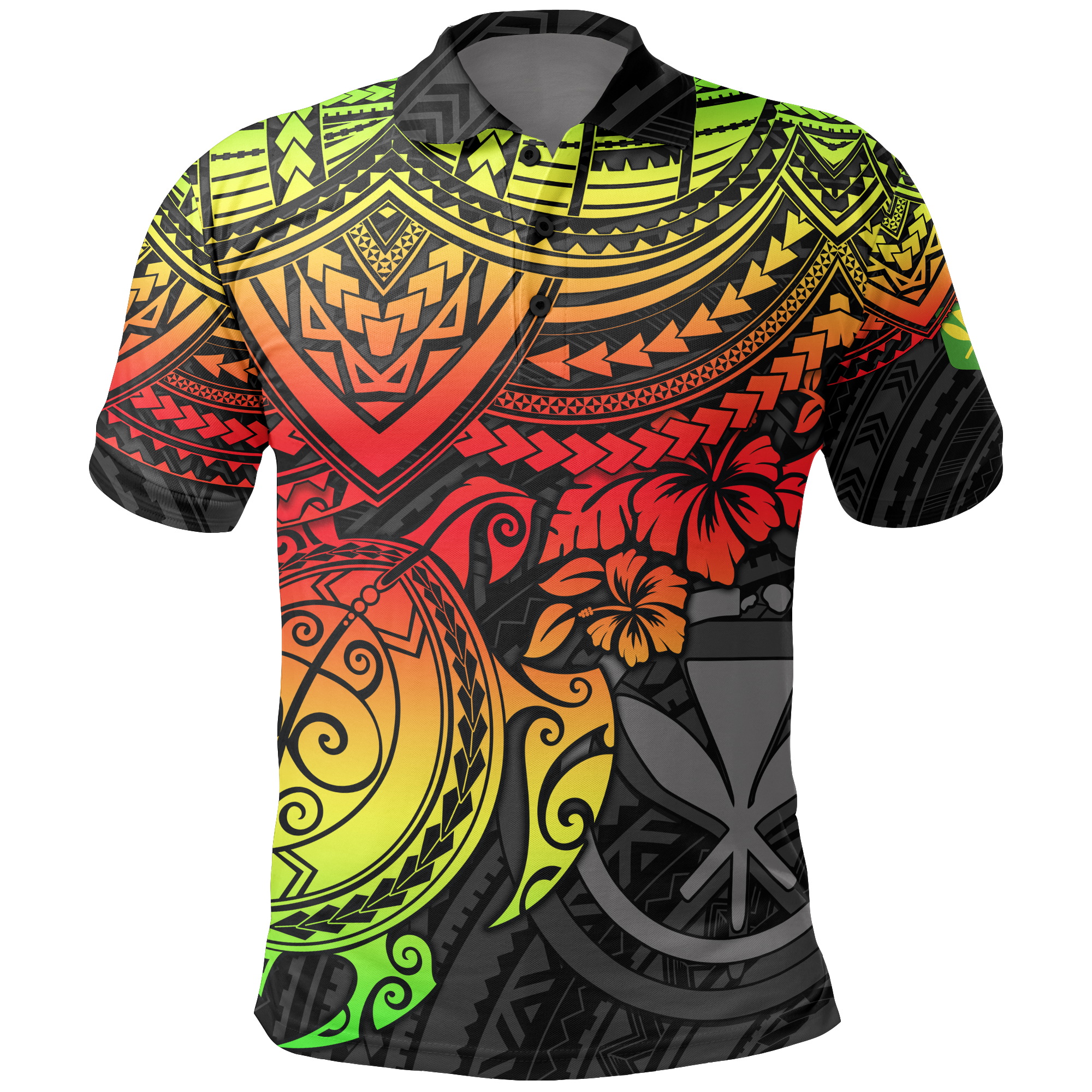 Hawaii Polo Shirt Kanaka Maoli Reggae Turtle Hibiscus Unisex RED - Polynesian Pride