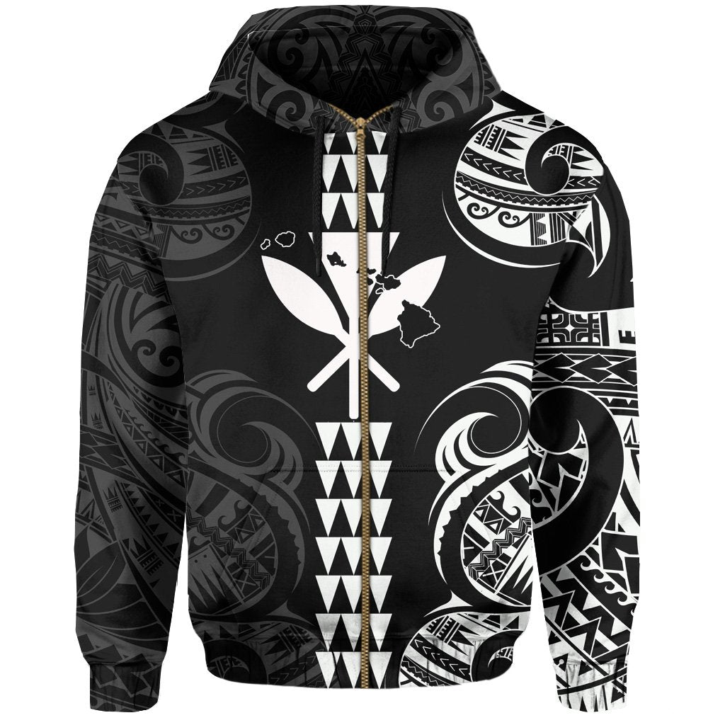 Kanaka Map Polynesian Kakau Hoodie (Zip up) White - Polynesian Pride