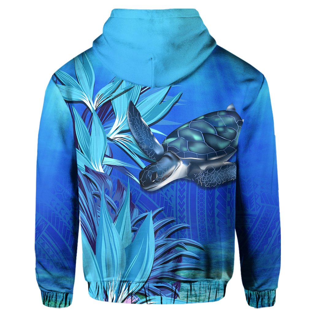 Hawaii Blue Turtle Paradise Hoodie Zip Breath Ocean AH - Polynesian Pride