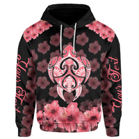 Custom Kanaka Turtle Hibiscus Hoodie Black Pink - Polynesian Pride