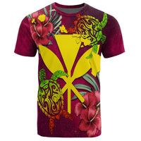 Kanaka Map Turtle Hibiscus T Shirt Red Velvet AH - Polynesian Pride