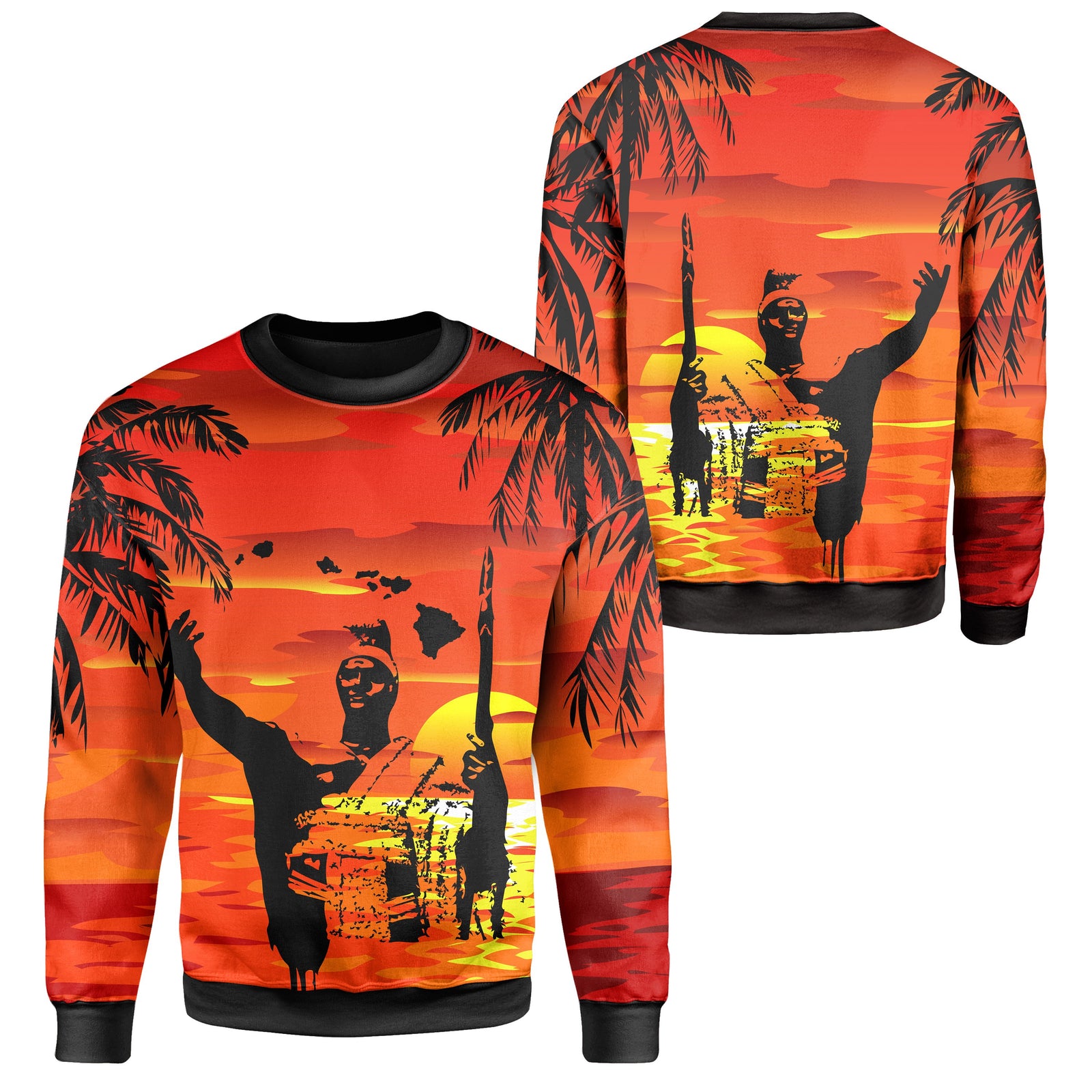 Hawaii Summer King Sunset Sweat Shirt Unisex Orange - Polynesian Pride