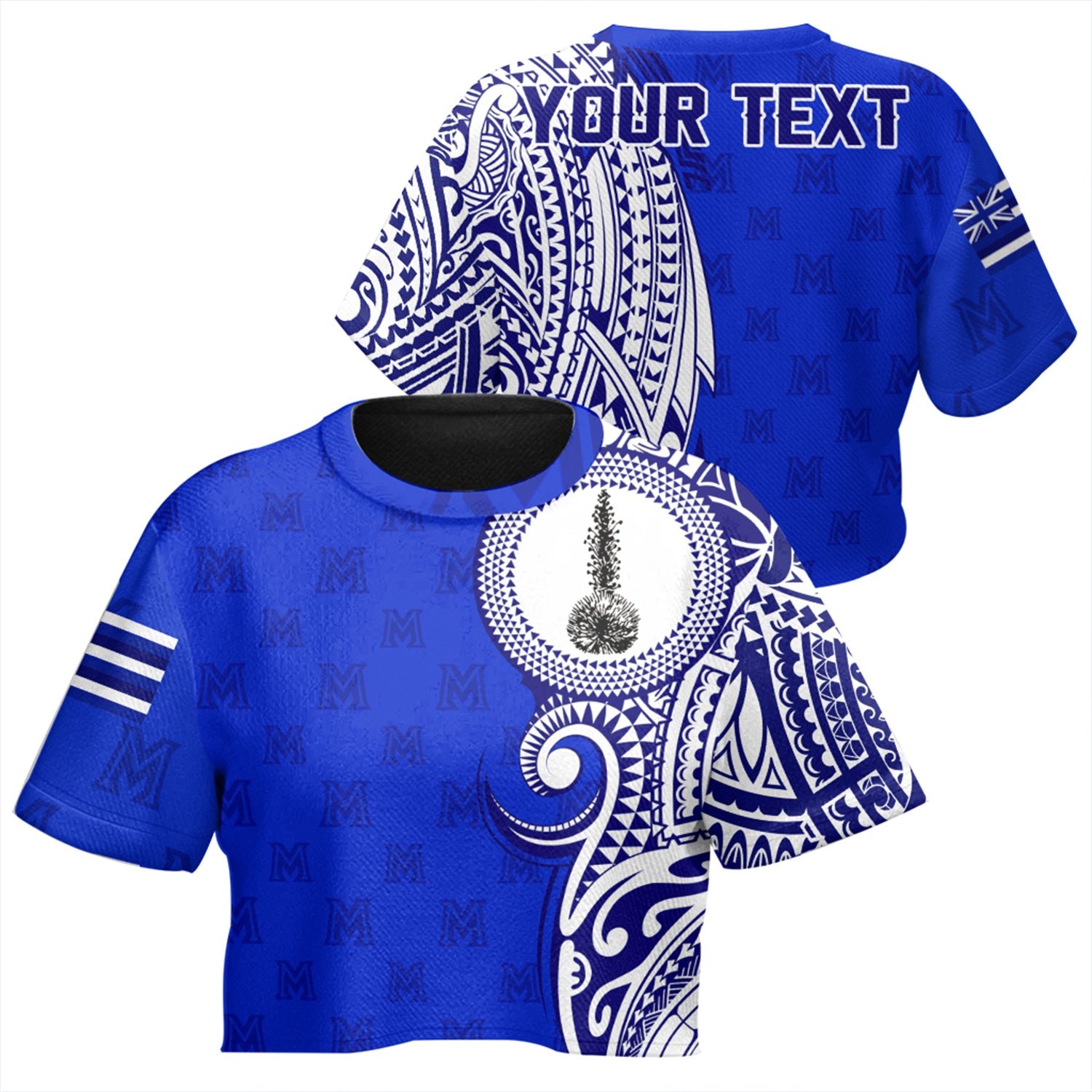 (Personalised) Hawaii - Maui High Tribal Kakau All - over Print Crop Top T-shirt AH Female Blue - Polynesian Pride