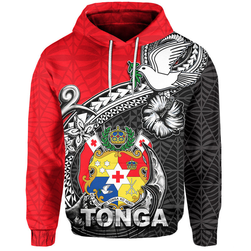 Custom Tonga Hook Tattoo Hoodie Black LT6 Red - Polynesian Pride