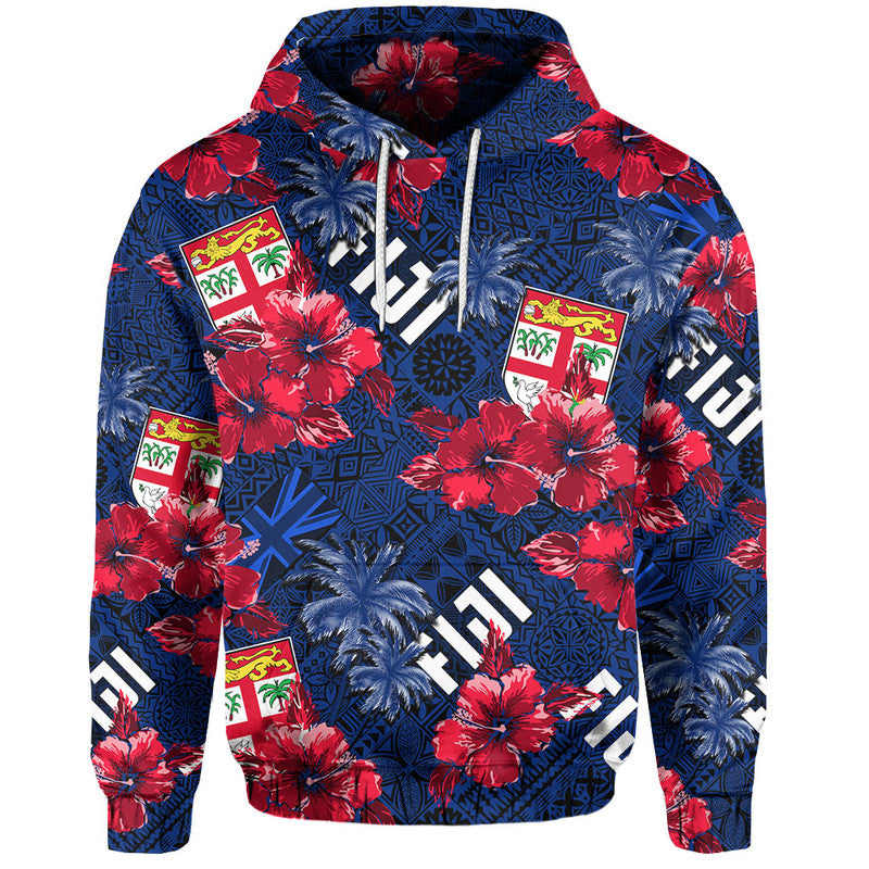 Fiji Hibiscus Hoodie Hawaii Style No.2 LT6 Blue - Polynesian Pride