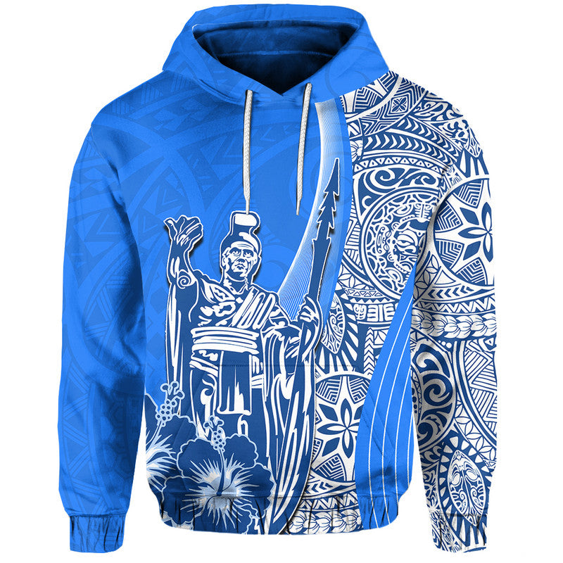 Hawaiian King Kamehameha Hoodie Vibe Blue Style LT6 Blue - Polynesian Pride