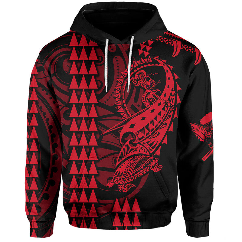 Custom Hawaii Polynesian Warrior Kakau Hoodie Red LT6 Red - Polynesian Pride