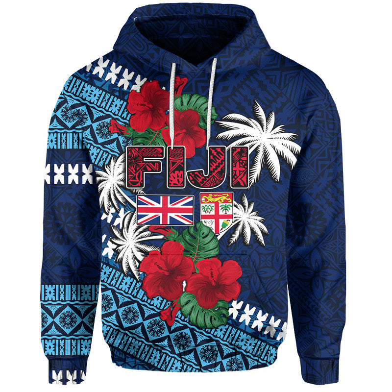 Custom Fiji Patterns With Hibiscus Hoodie LT6 Blue - Polynesian Pride