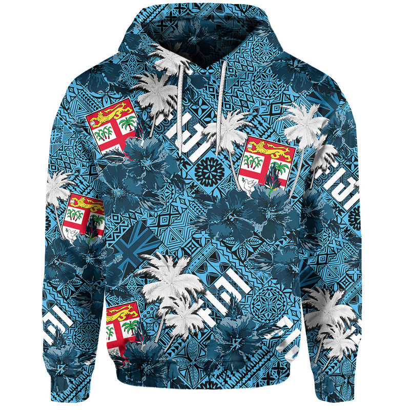 Fiji Hibiscus Hoodie Hawaii Style No.1 LT6 Blue - Polynesian Pride