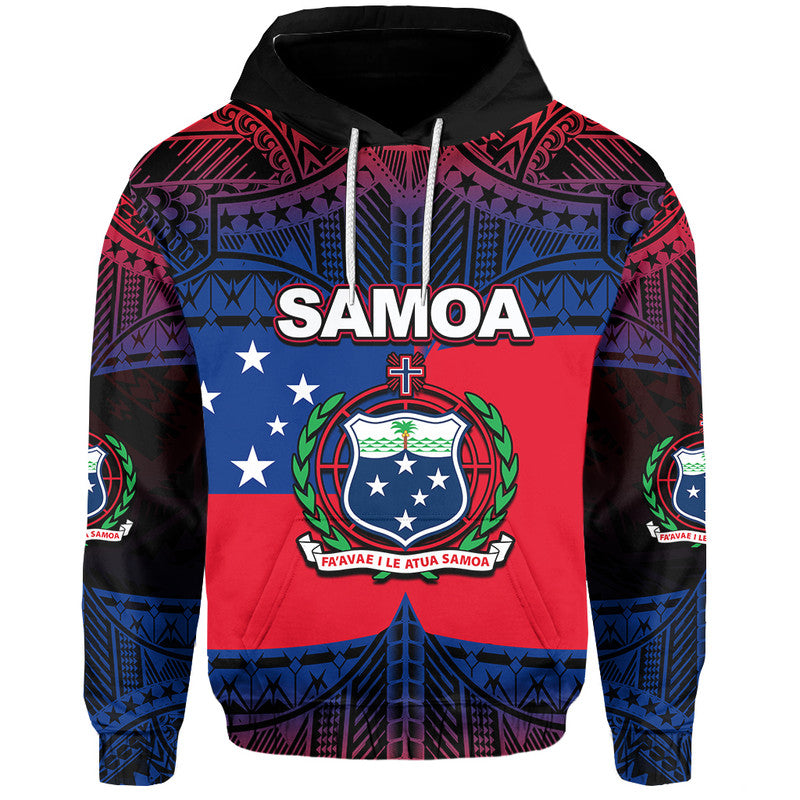 Custom Samoa Hoodie Mix Flag LT6 Pullover Hoodie Blue - Polynesian Pride