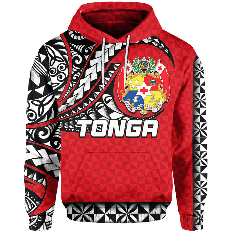 Custom Tonga Hoodie Polynesian Tattoo LT6 Pullover Hoodie Red - Polynesian Pride