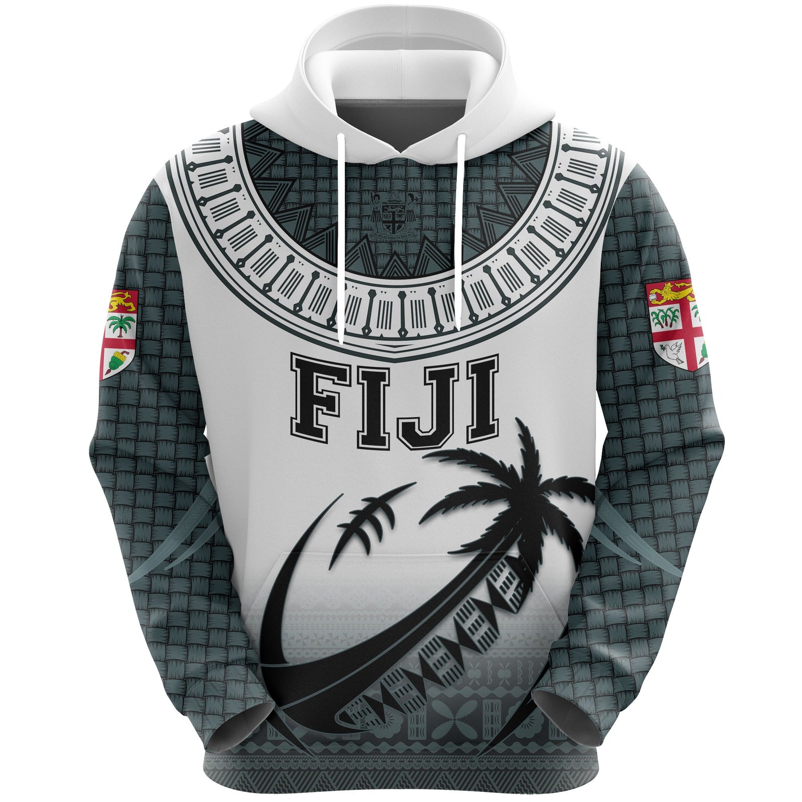 Fiji All Over Hoodie Rugby Unisex White - Polynesian Pride