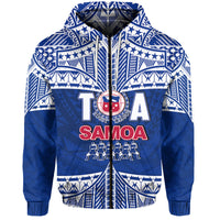 Toa Samoa Rugby Hoodie Siva Tau LT6 Zip Hoodie Blue - Polynesian Pride