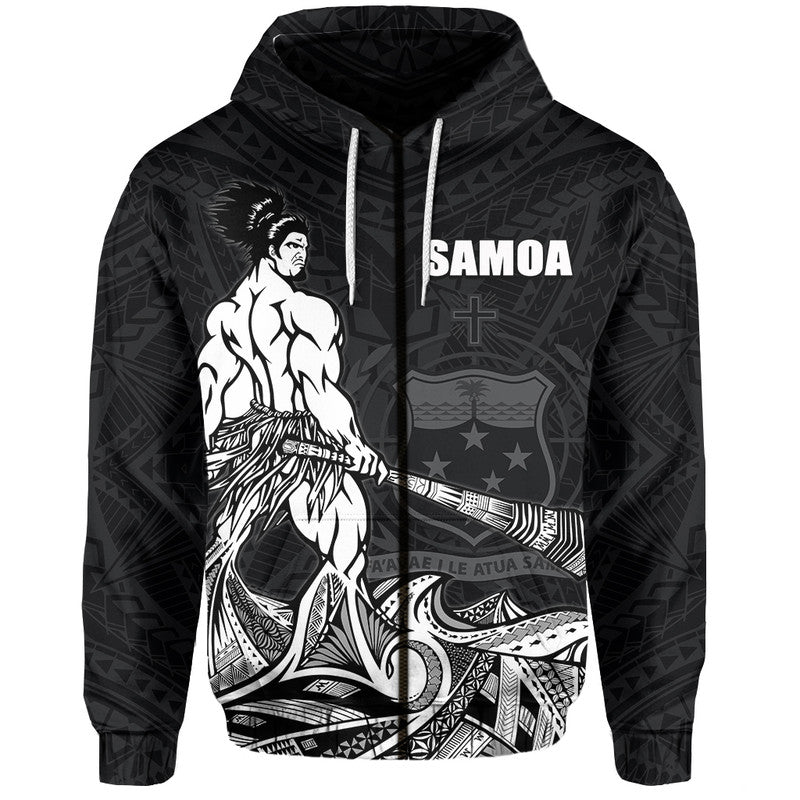Custom Samoa Warrior Hoodie Polynesian No.2 LT6 Zip Hoodie Black - Polynesian Pride