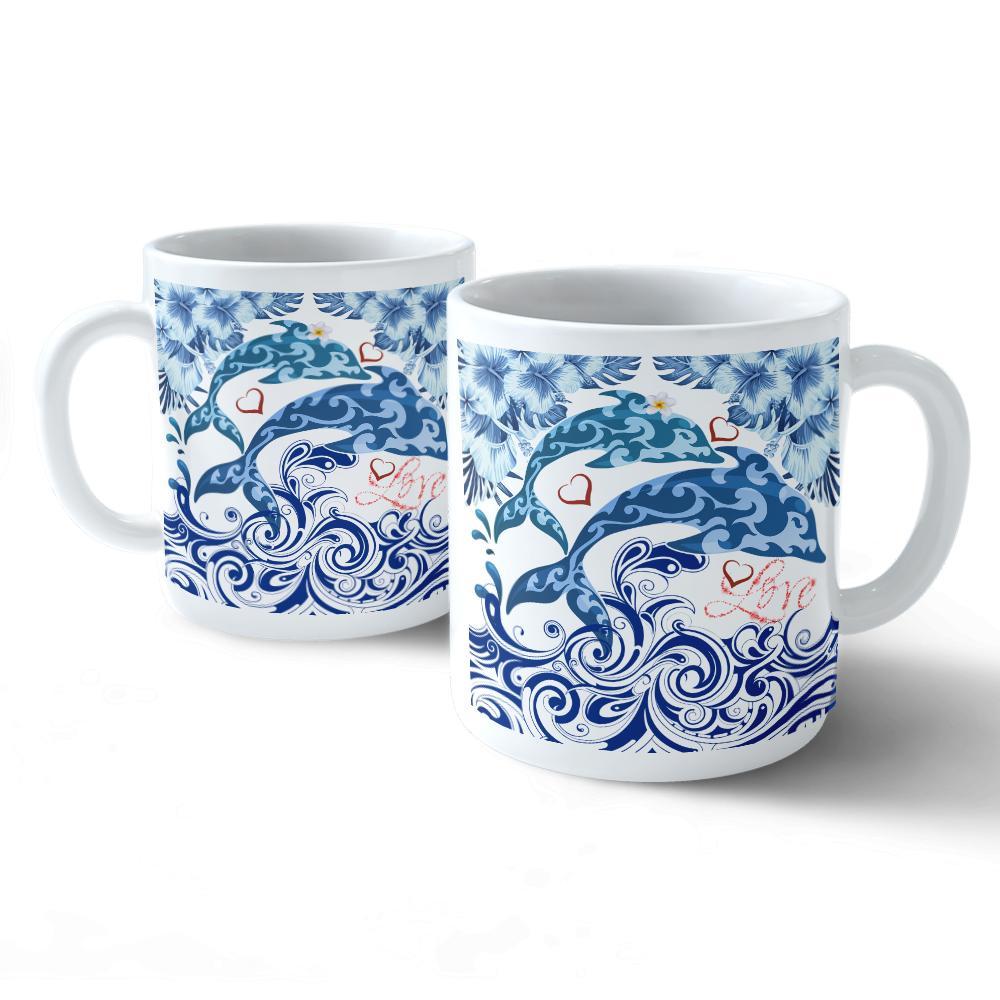 Hawaii Dolphin Couple Valentine's Hibiscus Mug - Tender Style - AH - Polynesian Pride