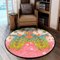 Hawaii Turtle Couple Plumeria Valentine Pattern Round Carpet - Bond Style - AH - Polynesian Pride