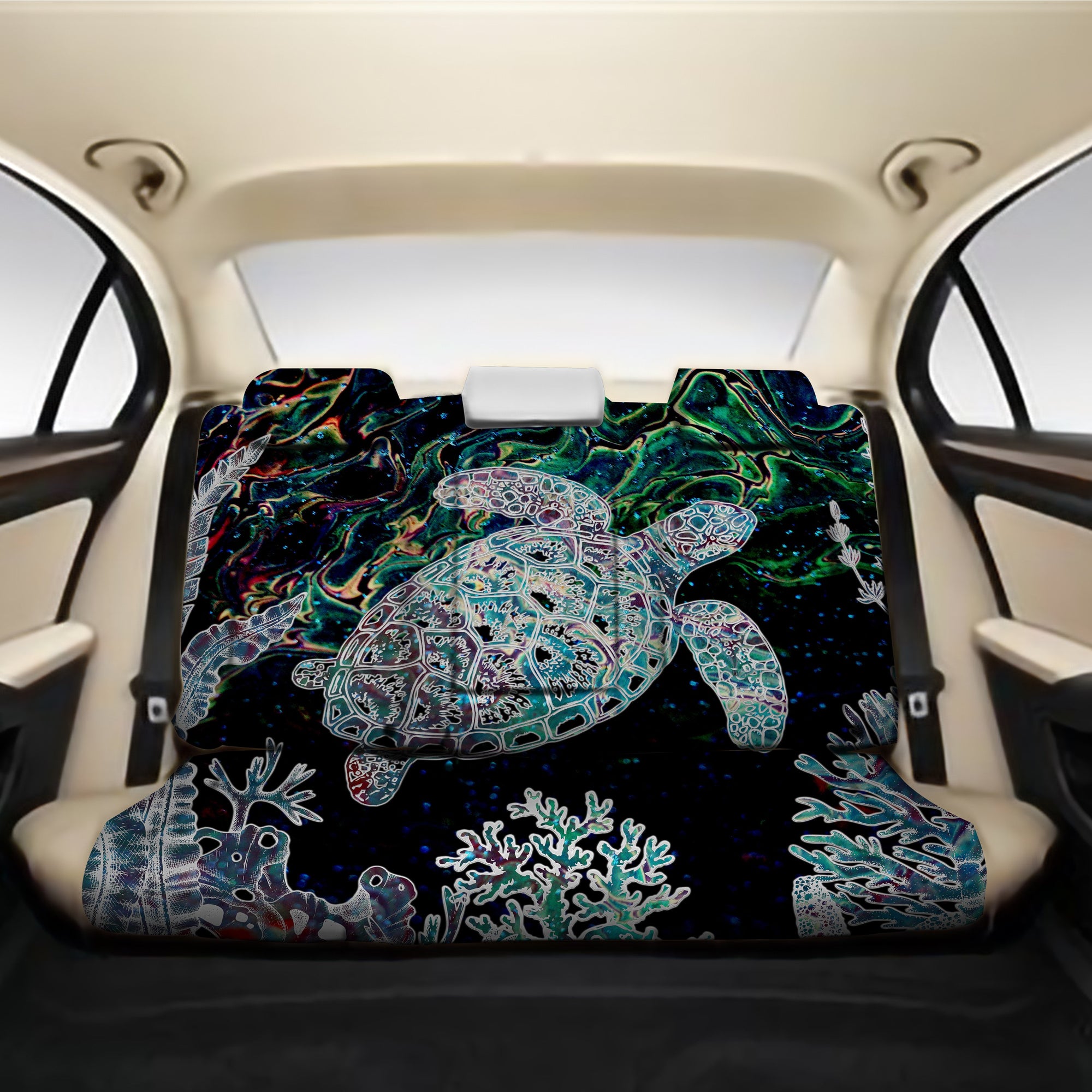 Hawaii Turtle Corals Shell Background Back Car Seat Covers - AH Back Car Seat Covers One Size Black - Polynesian Pride