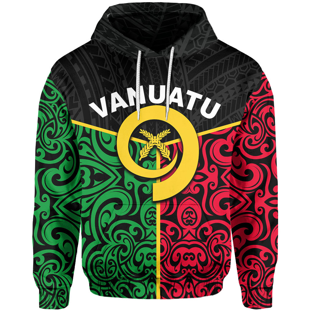 Custom Vanuatu Hoodie Polynesian Patterns Mix Flag LT6 Hoodie Black - Polynesian Pride