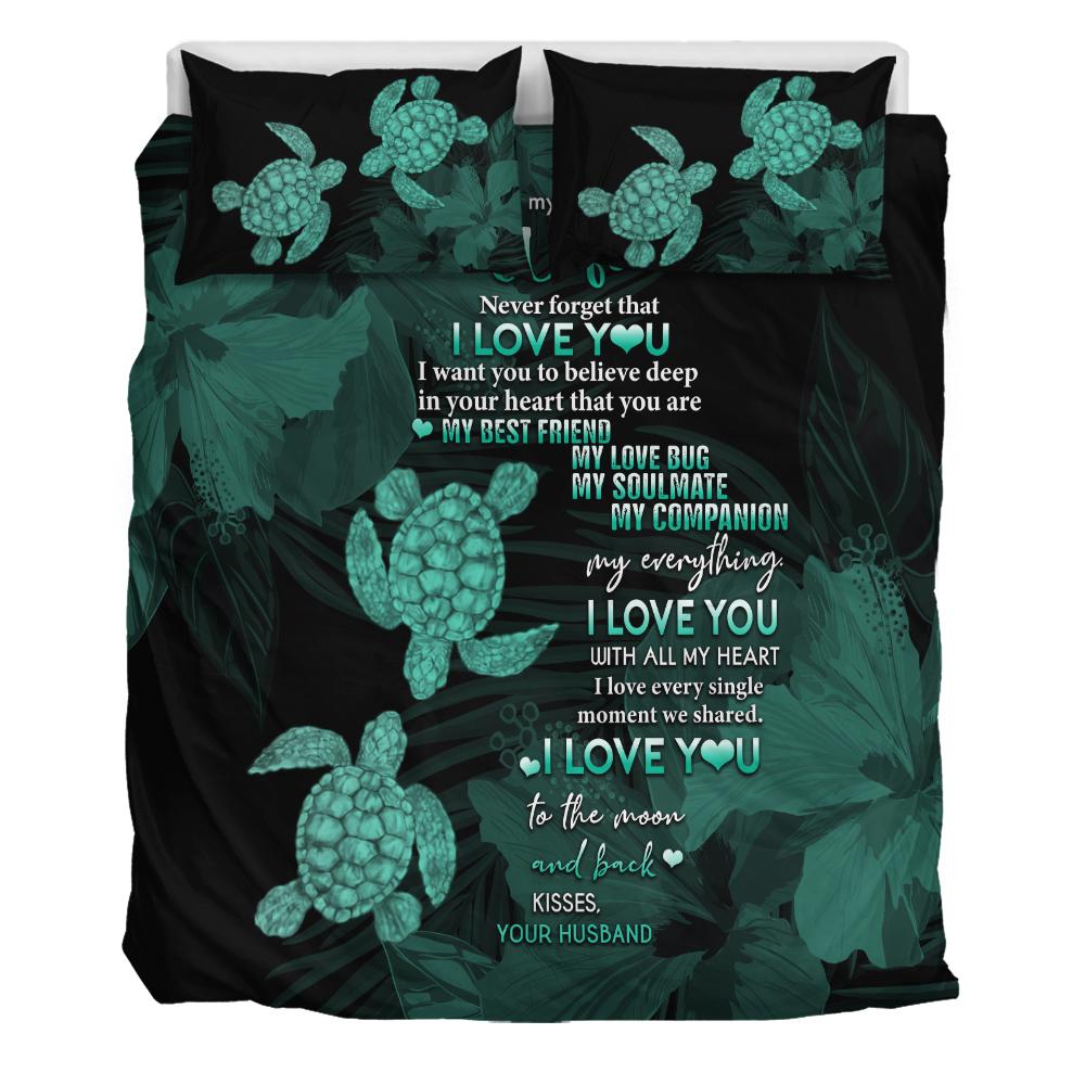 Hawaii Turtle Bedding Set Hibiscus To My Wife Turquoise AH Turquoise - Polynesian Pride