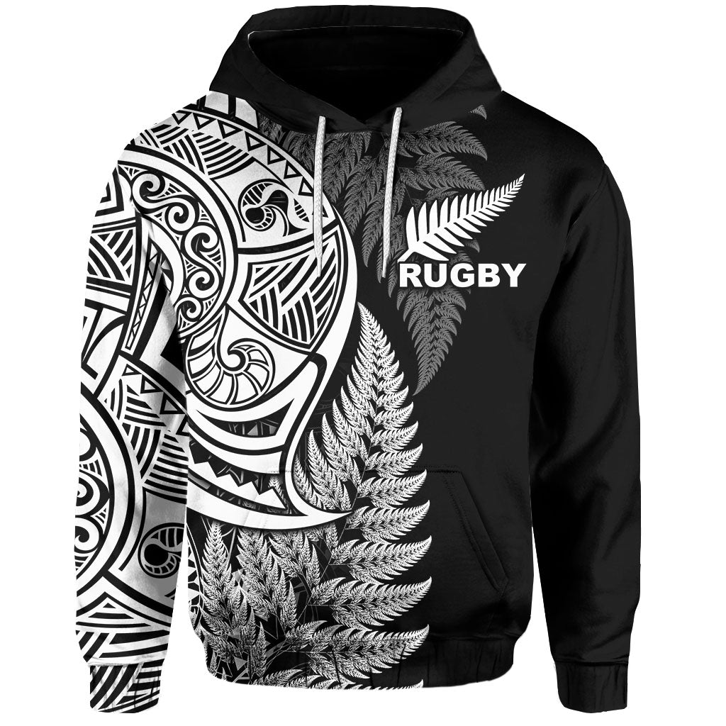 Maori Rugby Hoodie Tattoo Mix Fern Leaf LT6 Black - Polynesian Pride