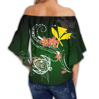 Hawaii Turtle Plumeria Polynesian Women's Off Shoulder Wrap Waist Top - Luck Style - AH - Polynesian Pride
