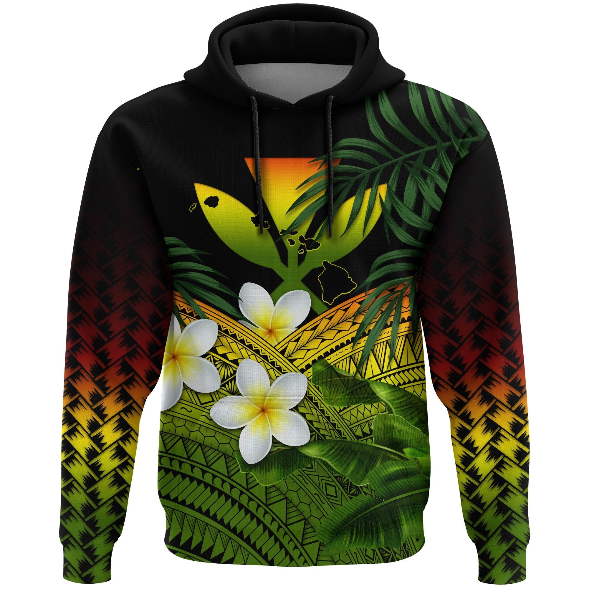 Kanaka Maoli (Hawaiian) Hoodie, Polynesian Plumeria Banana Leaves Reggae Unisex Art - Polynesian Pride