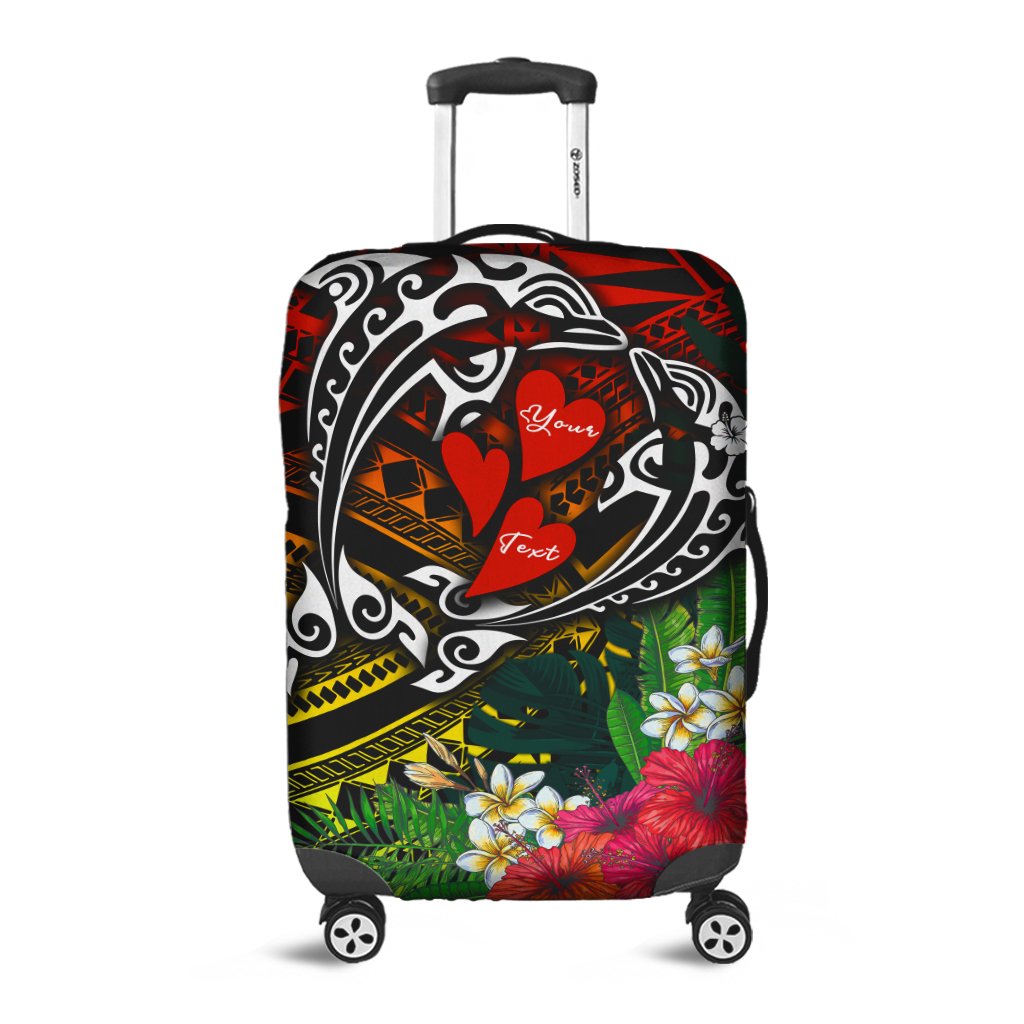 Hawaii Dophin Couple Love Polynesian Flower Luggage Covers - AH Blue - Polynesian Pride