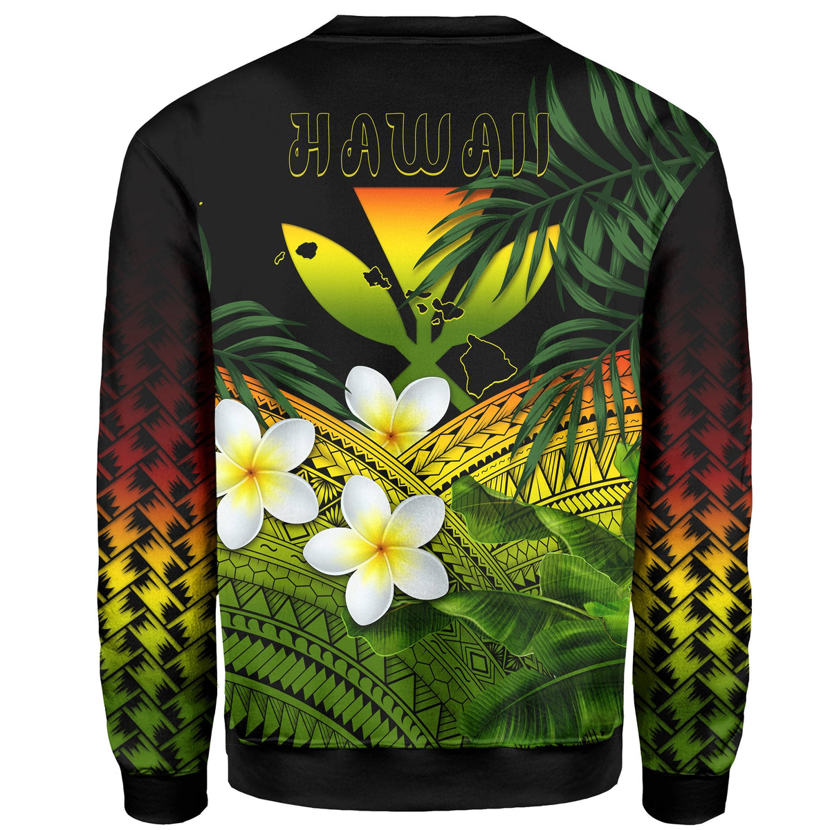 Kanaka Maoli (Hawaiian) Sweatshirt, Polynesian Plumeria Banana Leaves Reggae - Polynesian Pride