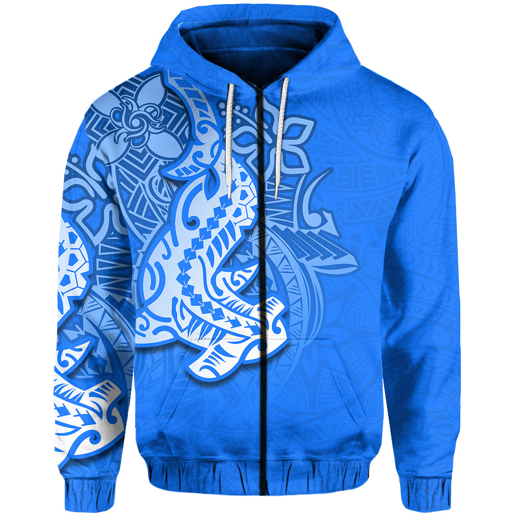 Custom Hammerhead shark Zip Hoodie Polynesian Blue Style LT6 Unisex Blue - Polynesian Pride