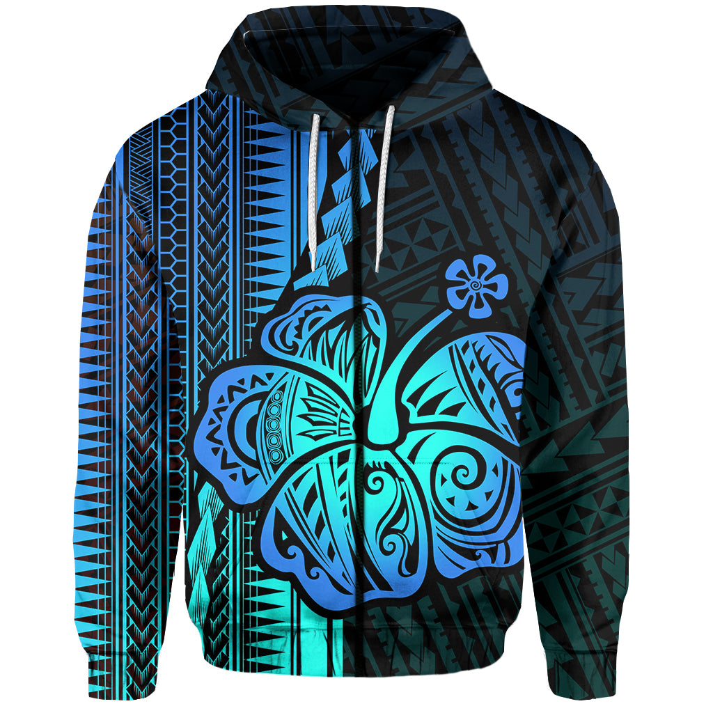 Custom Polynesian Hibiscus Zip Hoodie Hawaiian Style No.2 LT6 Unisex Green - Polynesian Pride