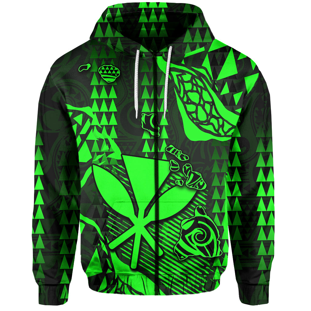 Custom Hawaii Kanaka Map Zip Hoodie Green Style LT6 Unisex Green - Polynesian Pride