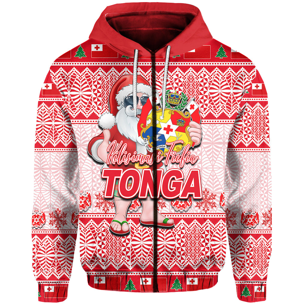 Tonga Christmas Zip Hoodie Cool Santa Claus LT6 Unisex Red - Polynesian Pride