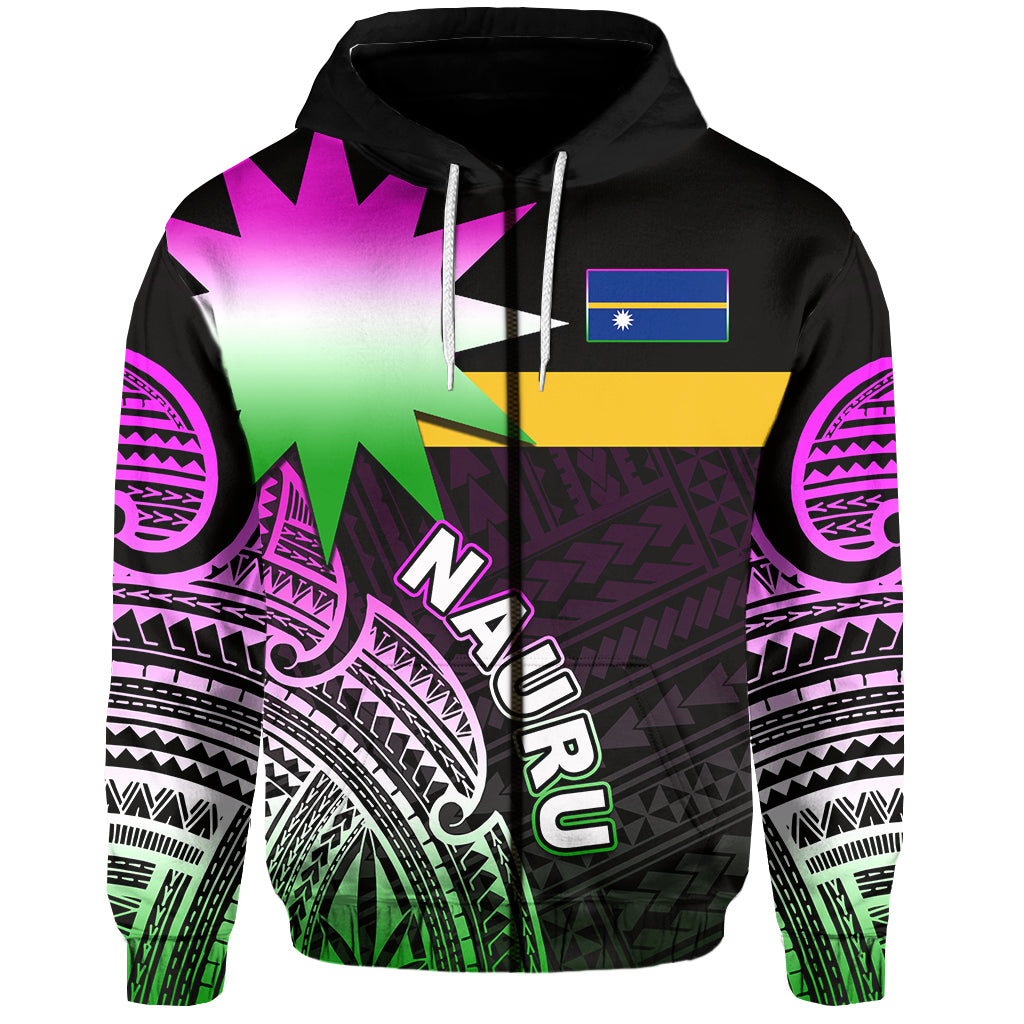 Custom Nauru Zip Hoodie Flag In Heart No.2 LT6 Unisex Black - Polynesian Pride