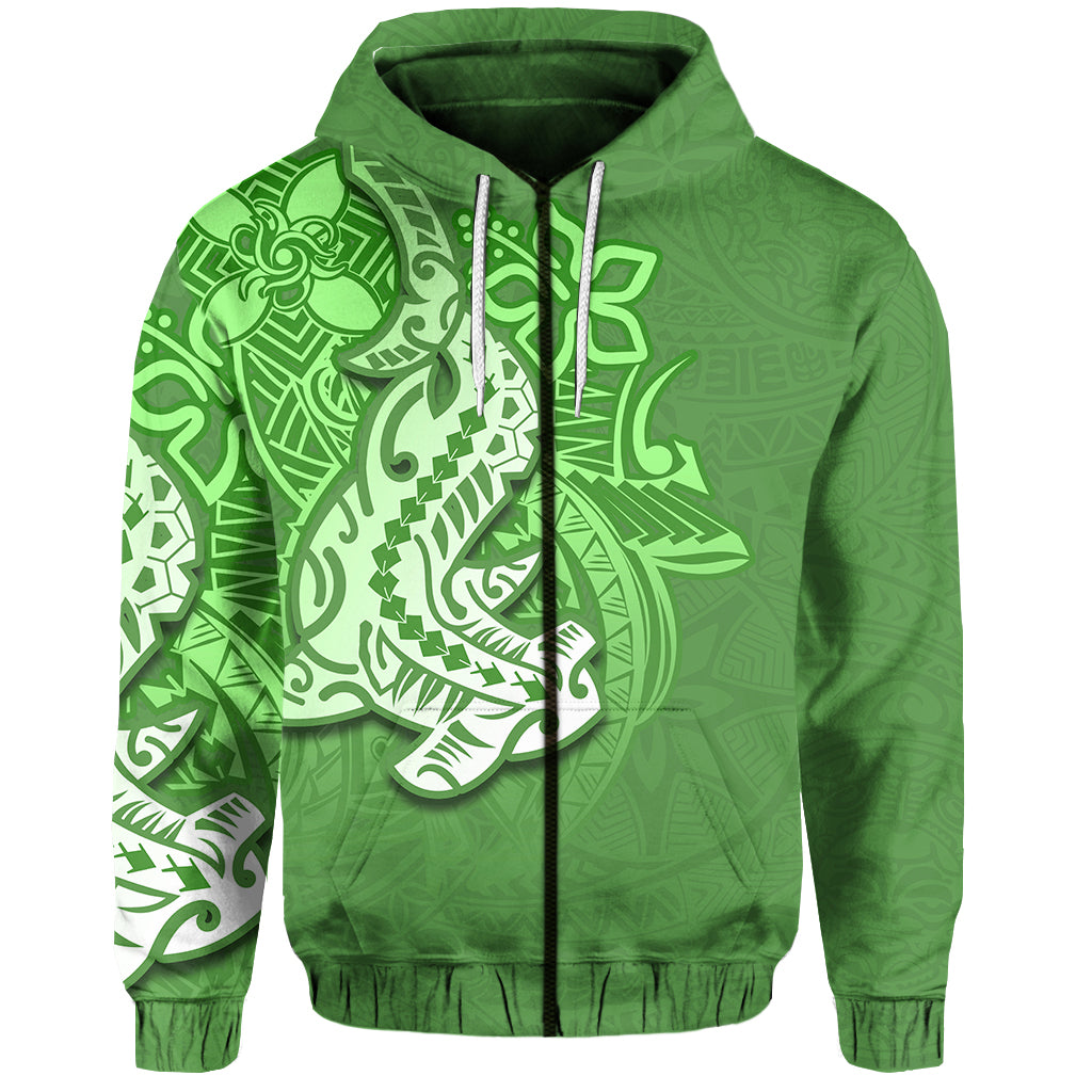 Custom Hammerhead shark Zip Hoodie Polynesian Green Style LT6 Unisex Green - Polynesian Pride