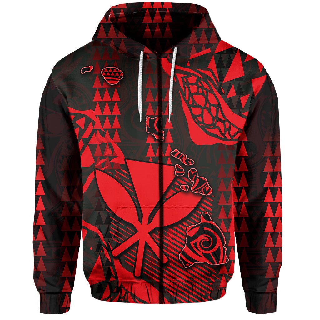 Custom Hawaii Kanaka Map Zip Hoodie Red Style LT6 Unisex Red - Polynesian Pride