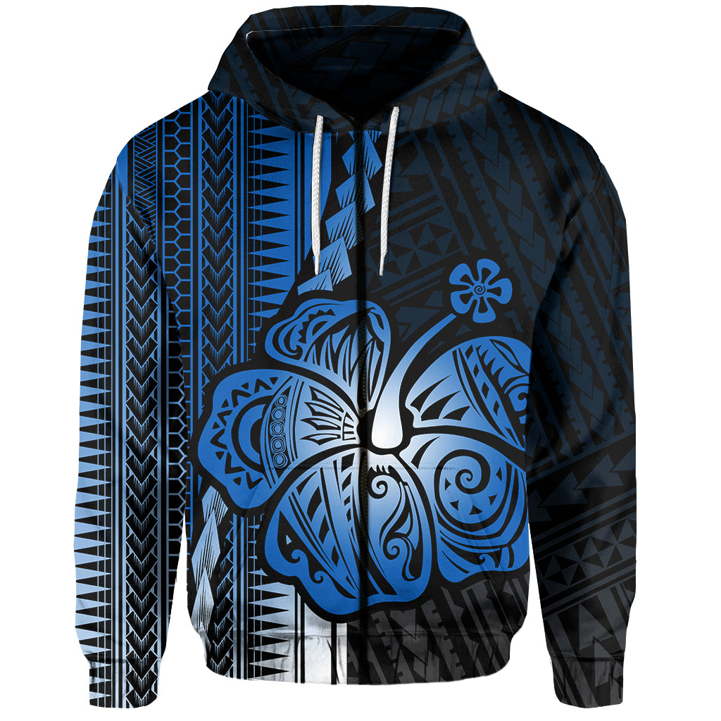 Custom Polynesian Hibiscus Zip Hoodie Hawaiian Style No.5 LT6 Unisex Blue - Polynesian Pride