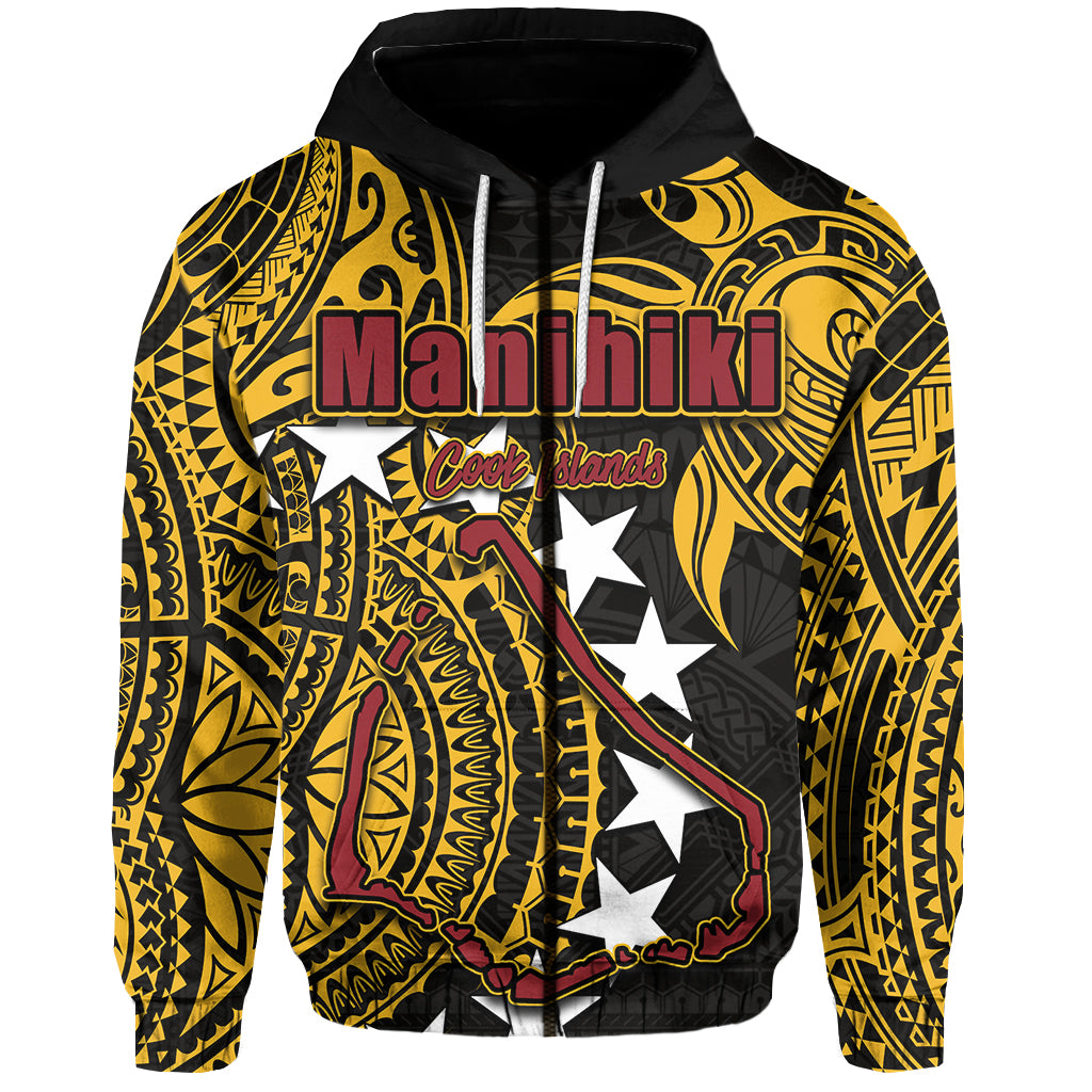 Custom Cook Islands Zip Hoodie Manihiki LT6 Unisex Black - Polynesian Pride