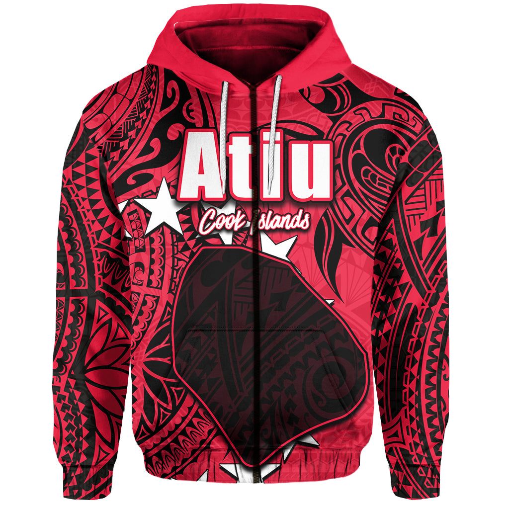 Custom Cook Islands Zip Hoodie Atiu LT6 Unisex Red - Polynesian Pride