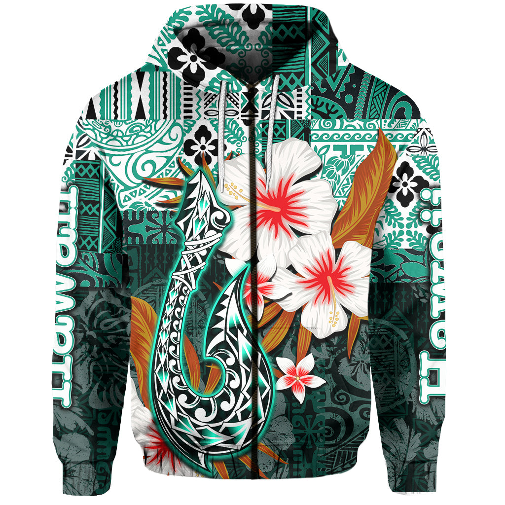 Custom Hawaii Fish Hook Zip Hoodie Green Style LT6 - Polynesian Pride