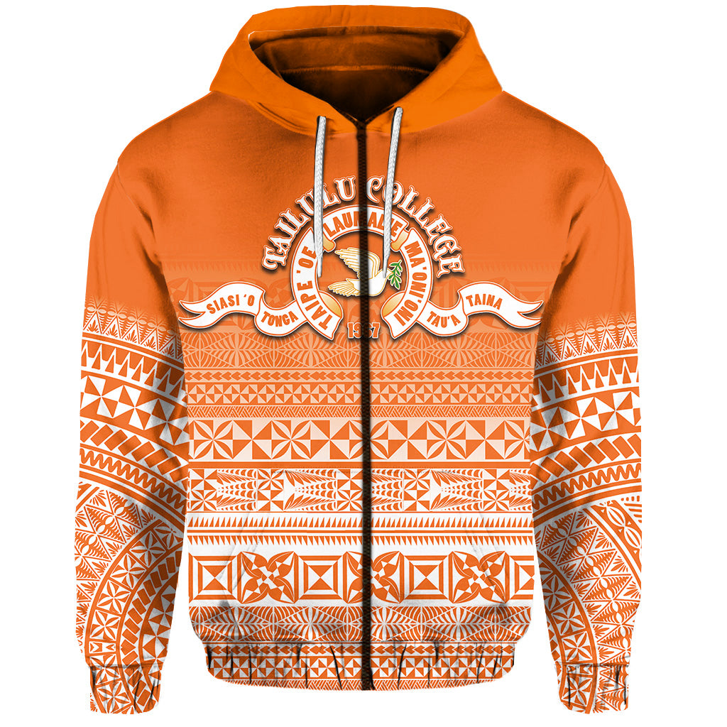 Custom Tailulu College Zip Hoodie Tonga Patterns Style LT6 Unisex Orange - Polynesian Pride