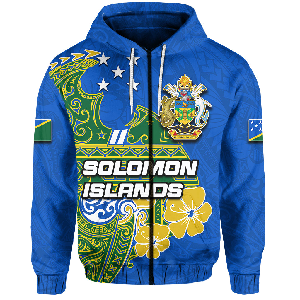 Custom Solomon Islands Independence 44th Melanesia Tattoo Zip Hoodie LT6 Unisex Blue - Polynesian Pride