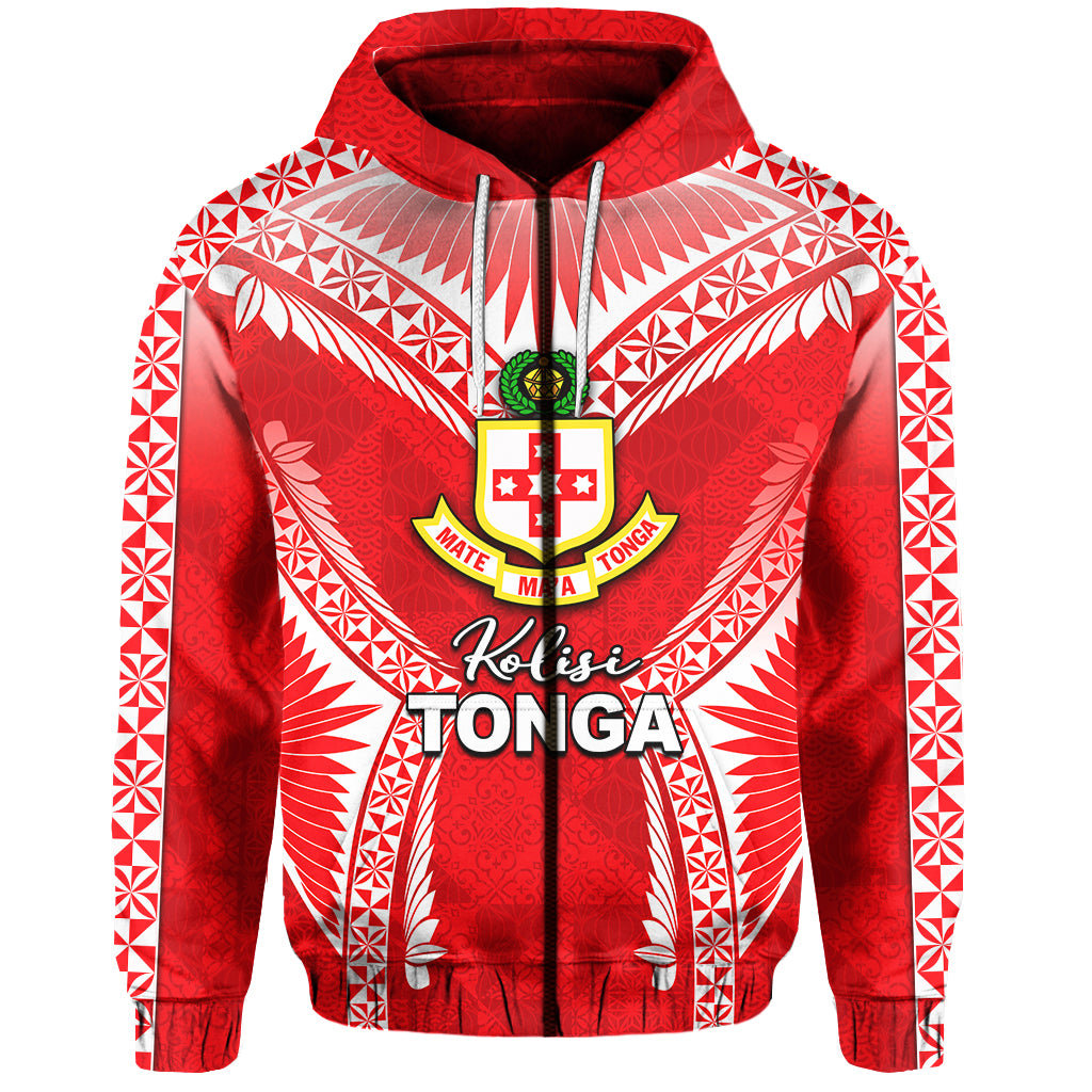 Custom Kolisi Tonga Zip Hoodie Red Style LT6 Unisex Red - Polynesian Pride