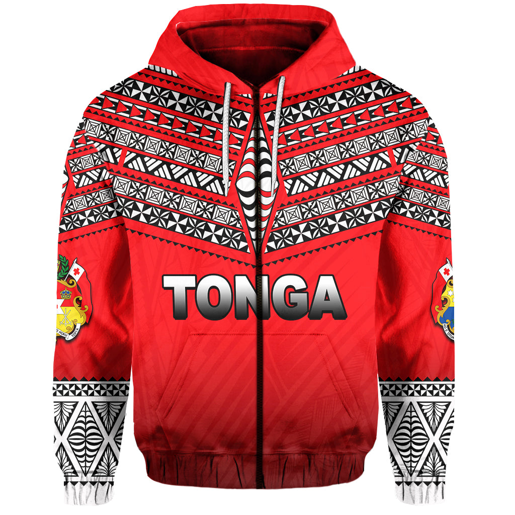 Custom Tonga Zip Hoodie Ngatu Polynesian Red Style LT6 Unisex Red - Polynesian Pride