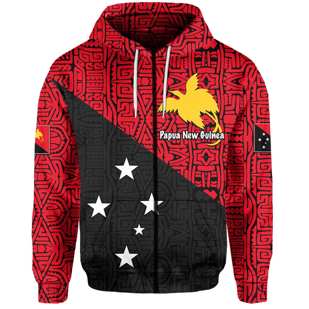 Custom Papua New Guinea Zip Hoodie Patterns With Flag LT6 Unisex Red - Polynesian Pride