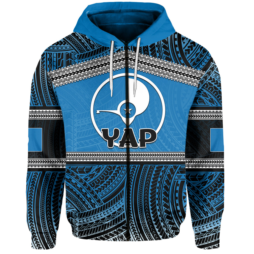 Custom Yap Zip Hoodie Polynesian Patterns LT6 Unisex Blue - Polynesian Pride