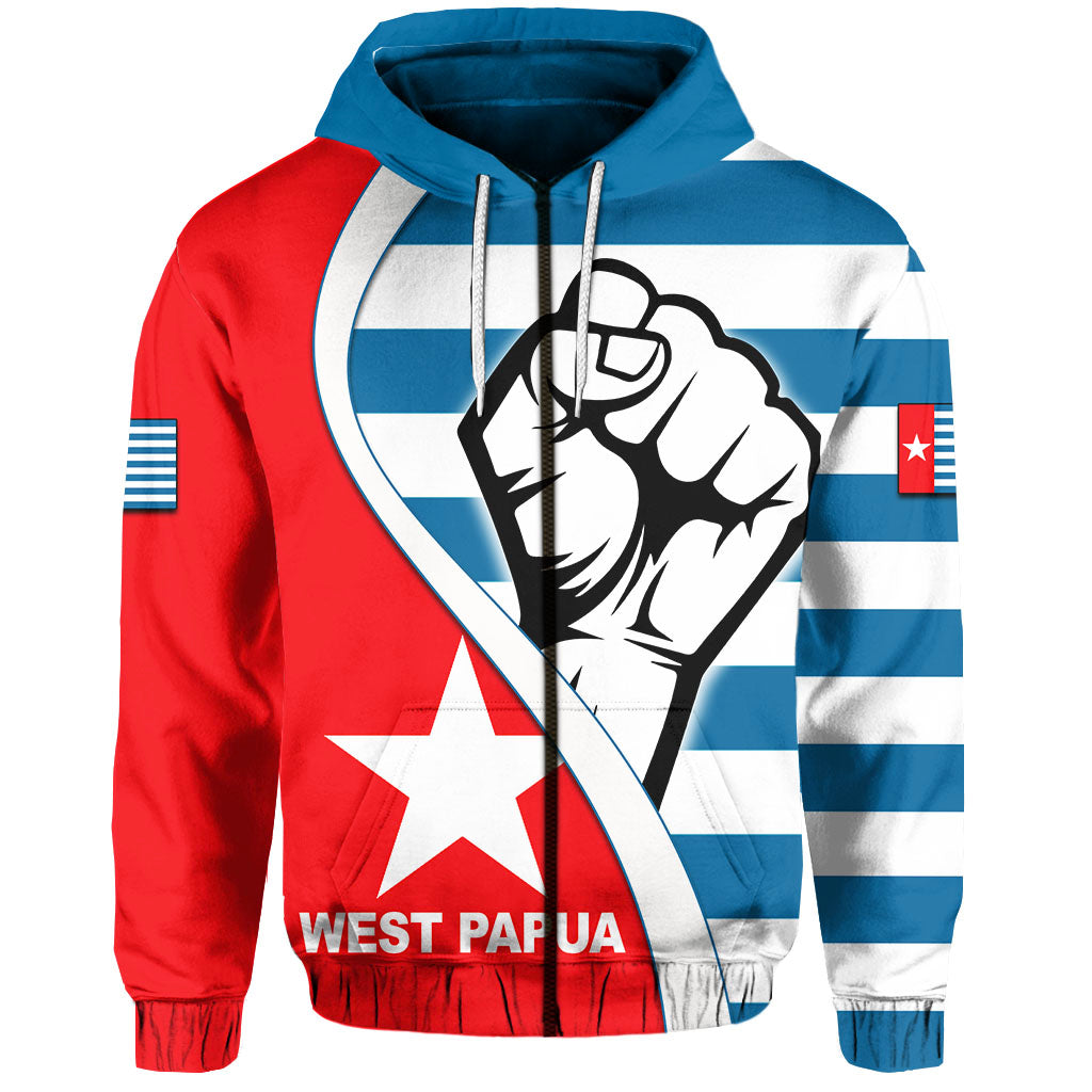 Custom West Papua Zip up Hoodie Clenched Hands Flag LT6 Unisex Blue - Polynesian Pride