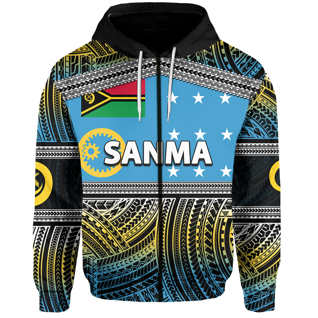 Sanma Day Zip Hoodie of Vanuatu Polynesian Patterns LT6 Unisex Blue - Polynesian Pride