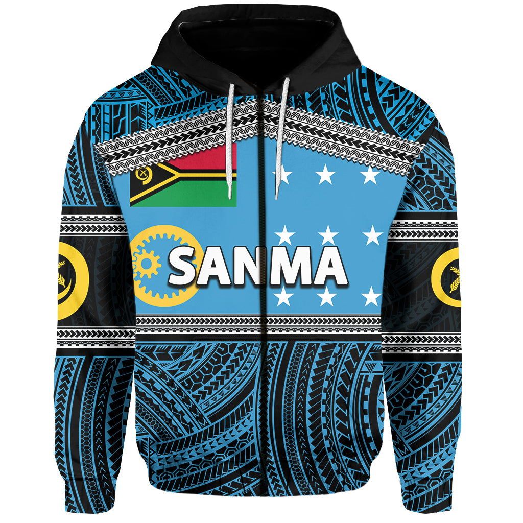 Custom Sanma Province Zip Hoodie of Vanuatu Polynesian Patterns LT6 Unisex Blue - Polynesian Pride