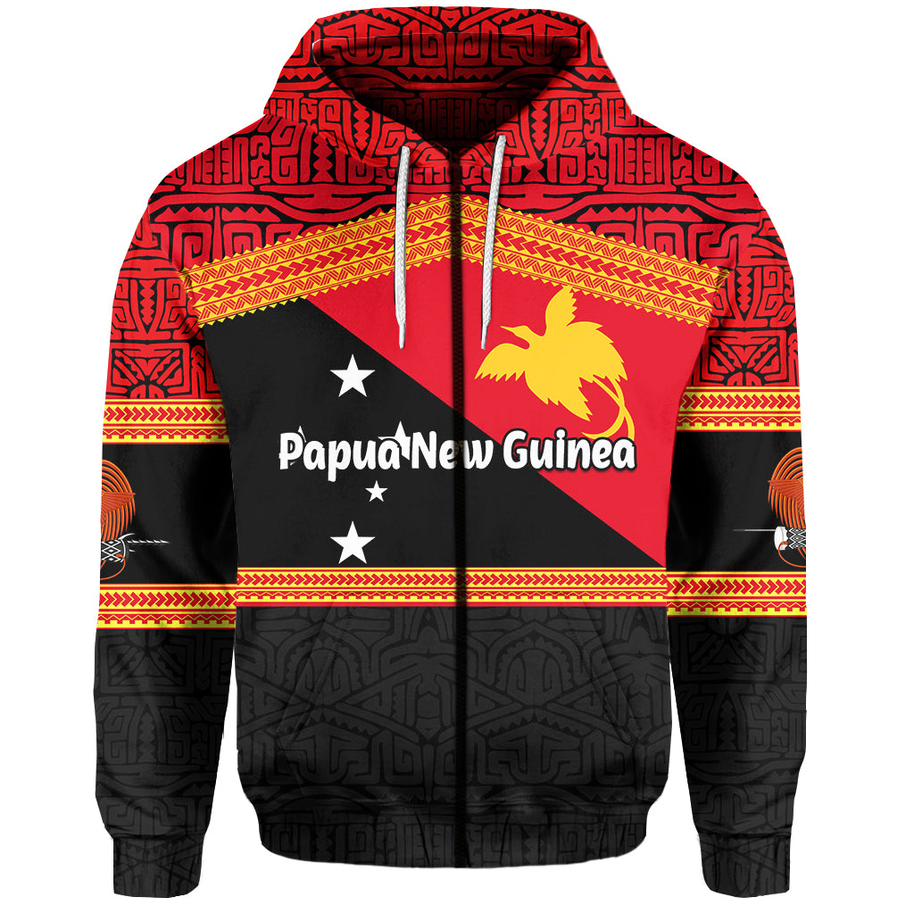 Custom Papua New Guinea Zip Hoodie Flag Style LT6 Unisex Red - Polynesian Pride